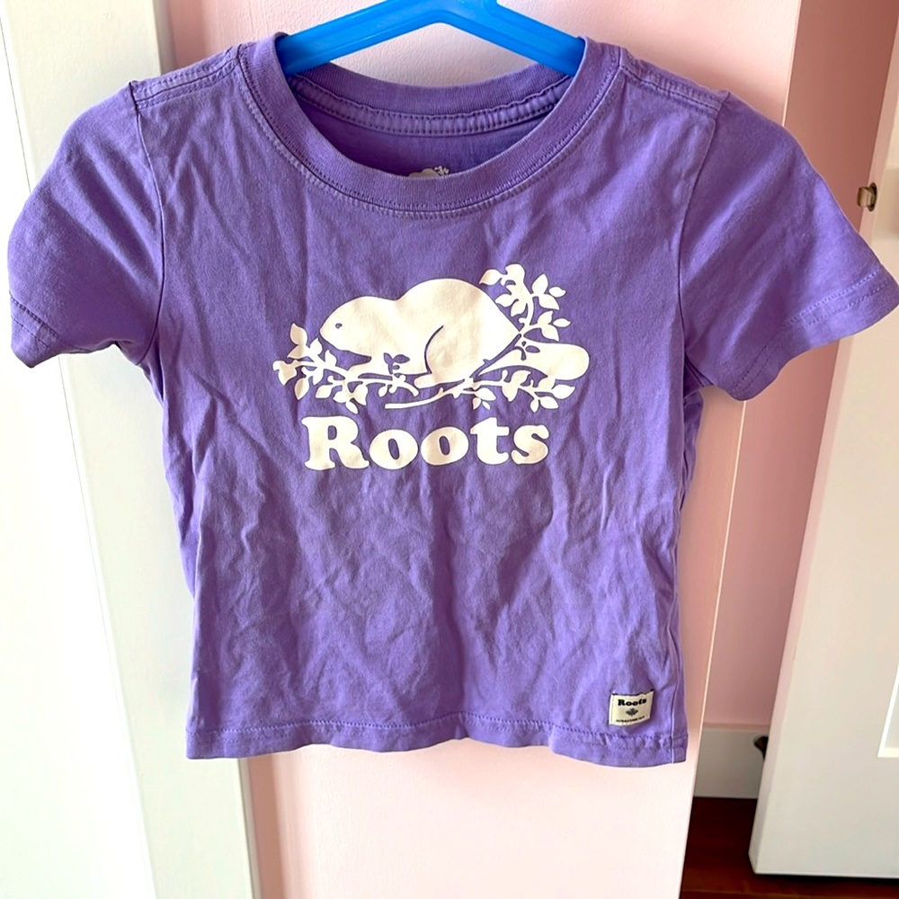 Roots Purple Kids Short Sleeve Tee with White Logo